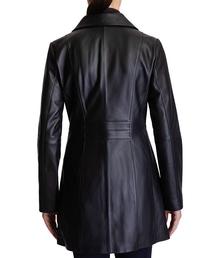 Anne Klein Petite Stand-Collar Leather Coat - Macy's