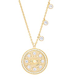 Cubic Zirconia Simulated Opal Evil Eye Pendant Necklace in Gold Plate