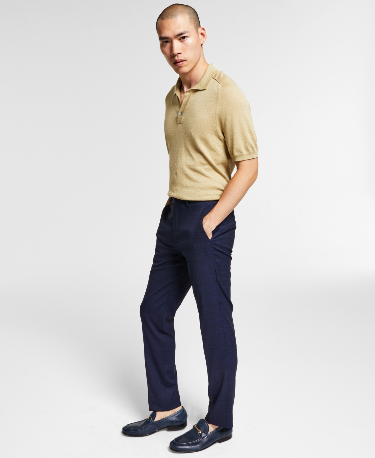 Bar Iii Men's Skinny Fit Wrinkle-resistant Wool-blend Suit Separate Pant, Created For Macy's In Navy Plaid