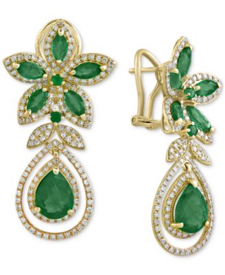 EFFY&reg; Emerald (5-1/4 ct. t.w.) and Diamond (1-1/4 ct. t.w.) Teardrop Earrings in 14k Gold or 14k White Gold, Created for Macy's
