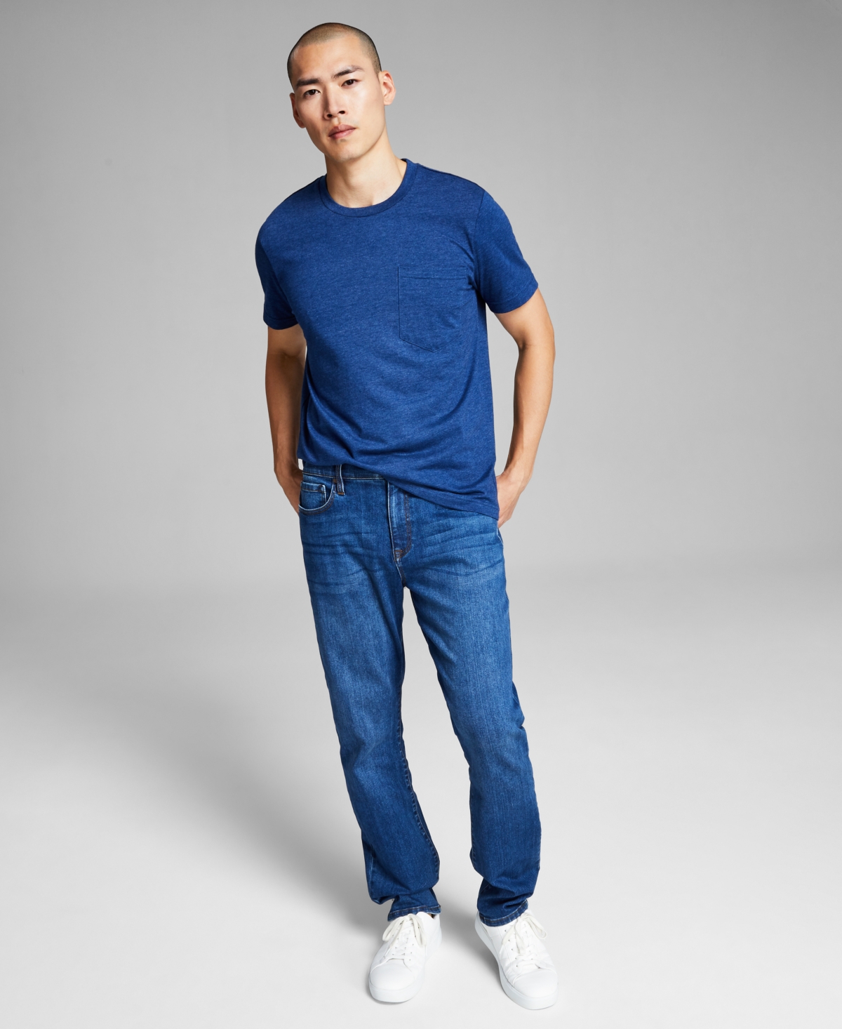 Men's Straight-Fit Stretch Jeans - Overdye Dark Blue Wash