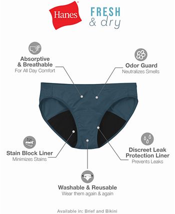Hanes Women's Fresh and Dry Moderate Period Underwear Brief 3 Pack