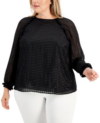 Calvin Klein - Plus Size Sheer Checked Blouse