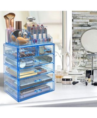 2 Piece Acrylic Makeup and Jewelry Storage Organizer Case (6 Drawers and Lipstick Tray)