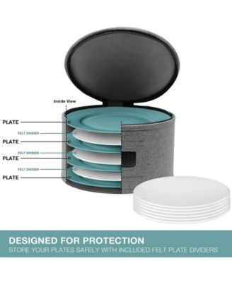 4-Piece Stackable Plate Carrier Set for Dinnerware, Plate Organization and Storage with Felt Plate Protector