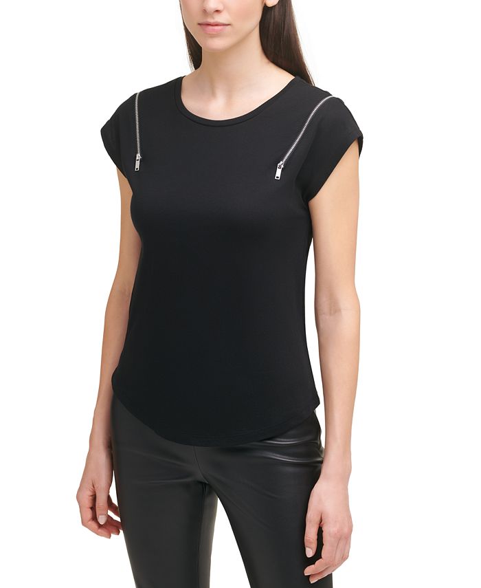 DKNY ZipShoulder TShirt & Reviews Tops Women Macy's