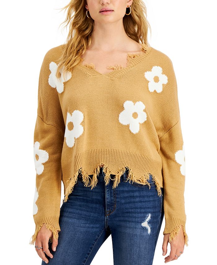 Kostbar Kro letvægt Just Polly Juniors' Distressed Flower Sweater - Macy's
