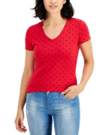 Cotton Dot-Print V-Neck T-Shirt