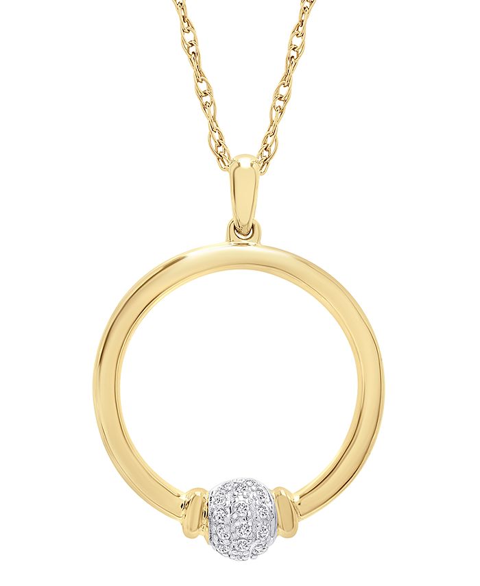 Wrapped - Diamond Circle Pendant Necklace (1/10 ct. t.w.) in 14k Gold, 18" + 2" extender