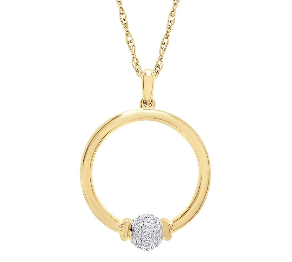 Diamond Circle Pendant Necklace (1/10 ct. t.w.) in 14k Gold, 18" + 2" extender, Created for Macy's - Yellow Gold