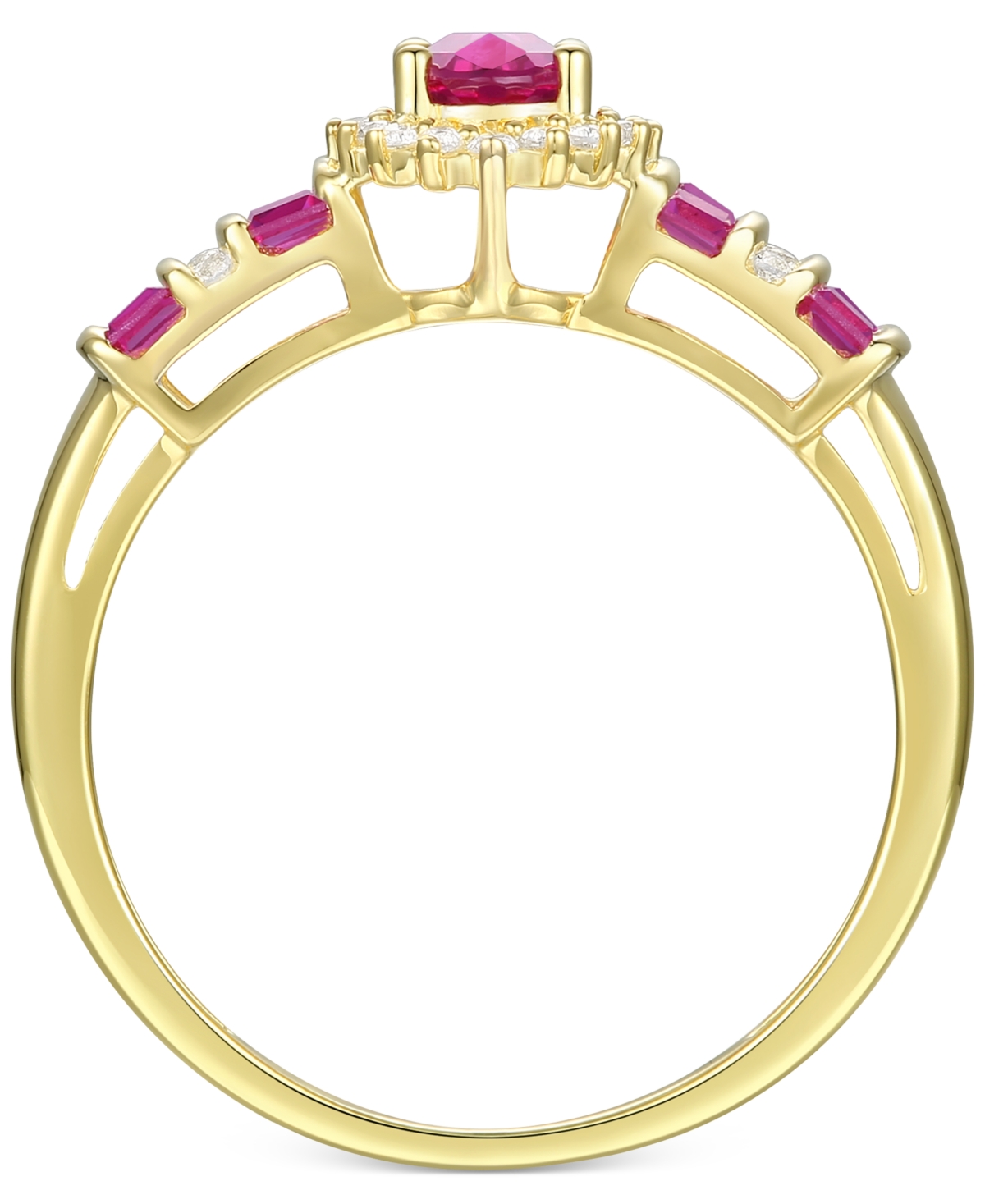 Sapphire (1 ct. t.w.) & Diamond (1/8 ct. t.w.) Ring (Also in Emerald & Ruby) in 14k Gold - Ruby with 14k Yellow Gold