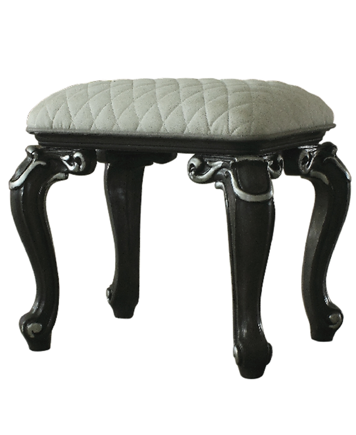Acme Furniture House Delphine Stool In Two Tone Ivory Fabric And Charcoal Finis