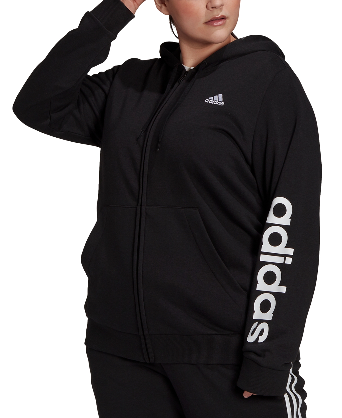 adidas Essentials Plus Size French Terry Logo-Sleeve Hoodie