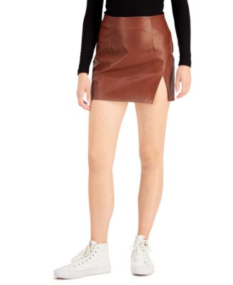 Tinseltown - Juniors' Faux-Leather Slit Skirt