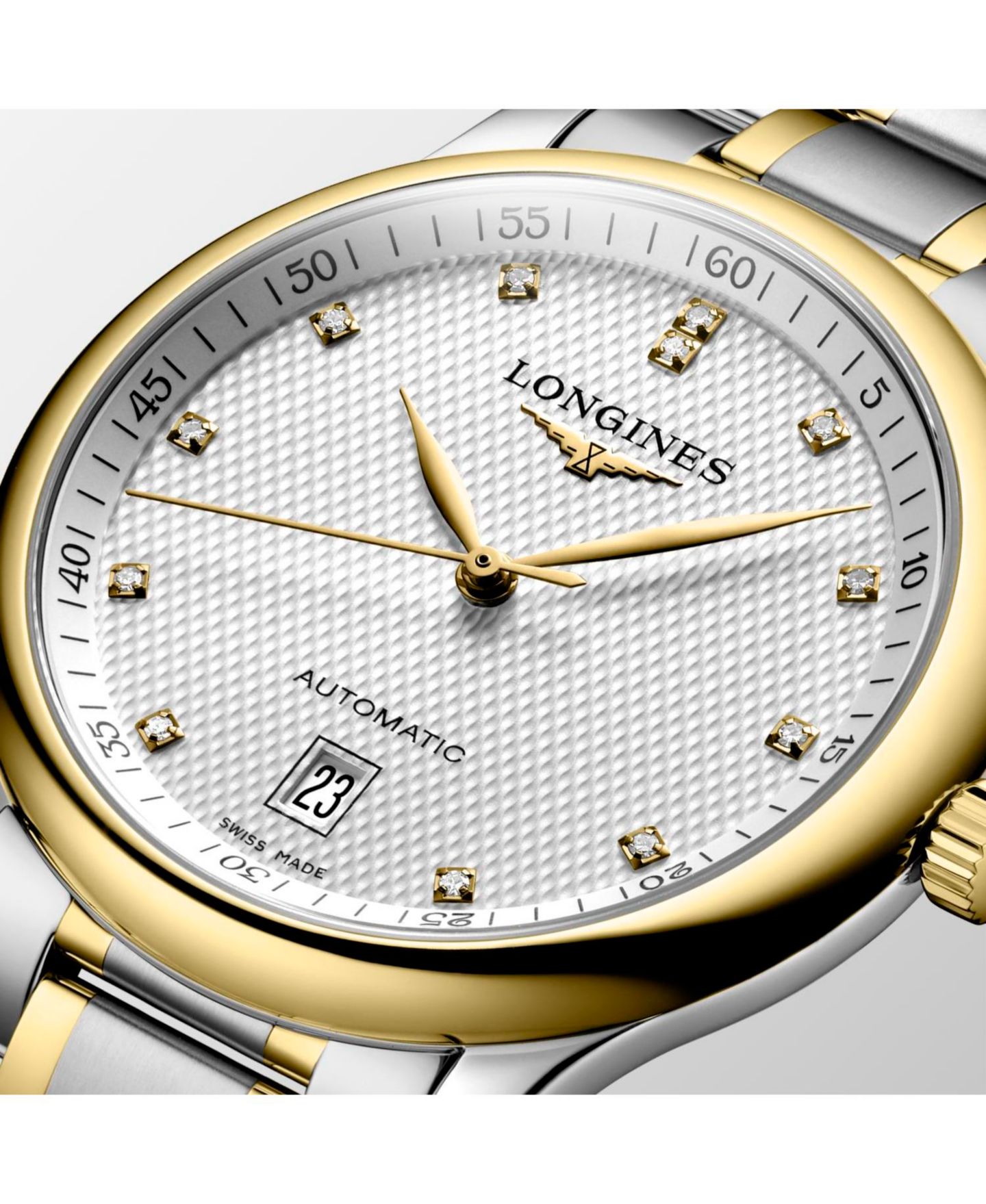 Мужские часы Longines Swiss Automatic Master Diamond Accent 18k Gold and Stainless Steel Bracelet Watch 39mm L26285777 — фото 4