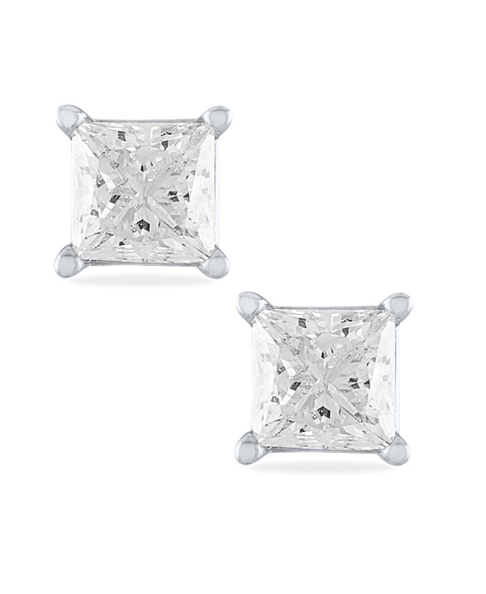 Macy's PrincessCut Diamond (1 1/2 ct. t.w.) Stud Earrings in 14k White