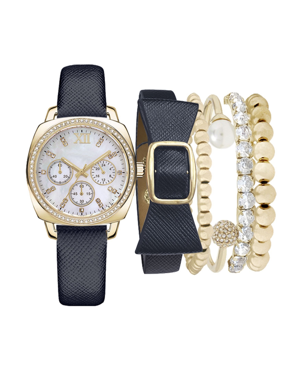 Jessica Carlyle Women's Analog Navy Strap Watch 34mm with Navy and Gold-Tone Bracelets Set