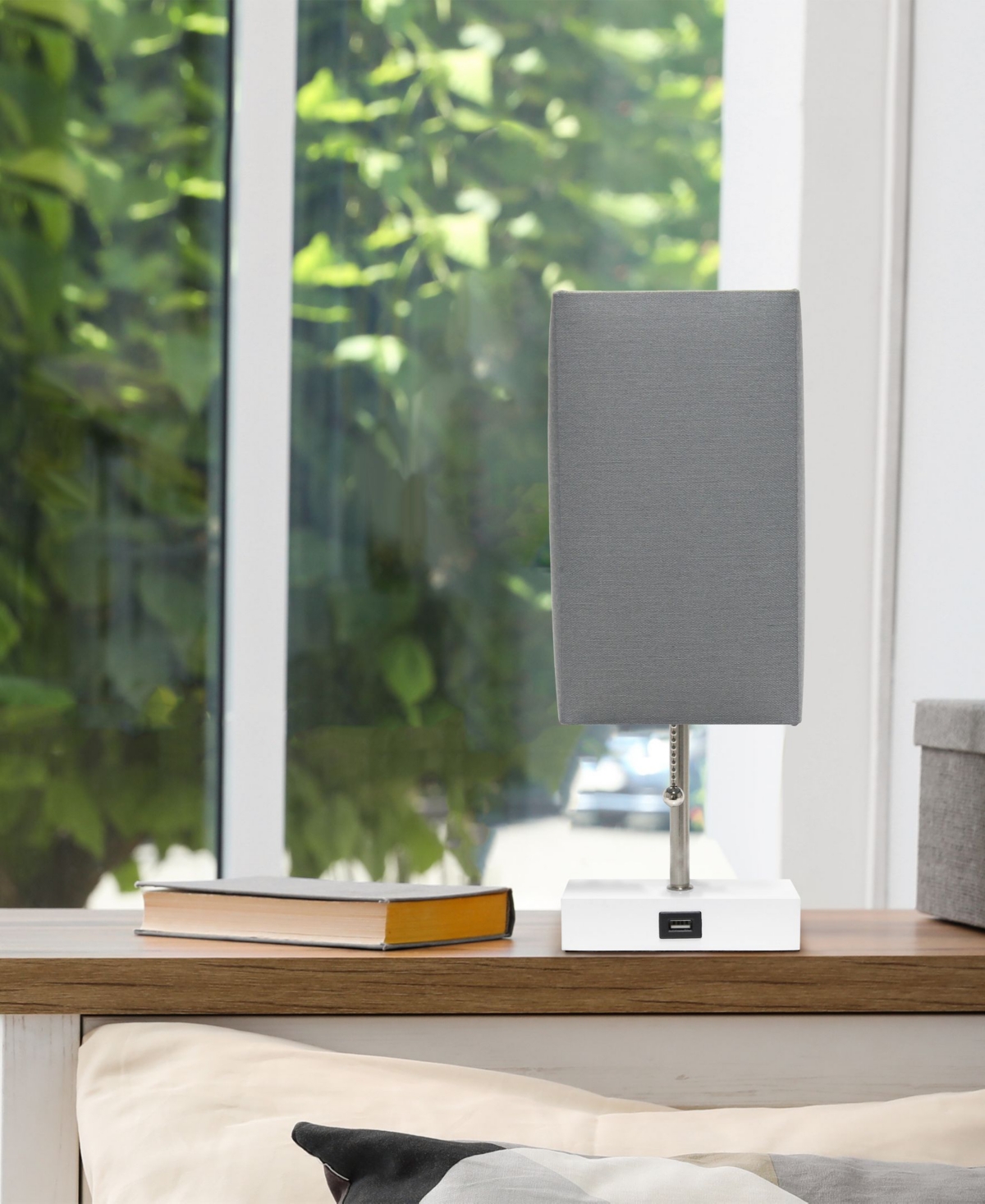 Simple Designs Petite Stick Lamp with Usb Charging Port and Shade - White Base