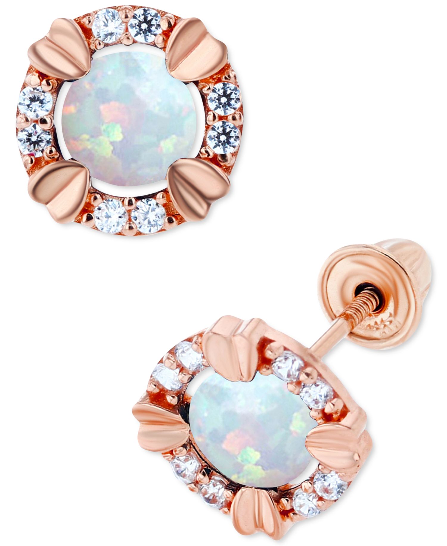 Lab-Grown Opal (1/5 ct. t.w.) & Lab-Grown White Sapphire (1/10 ct. t.w.) Oval Stud Earrings