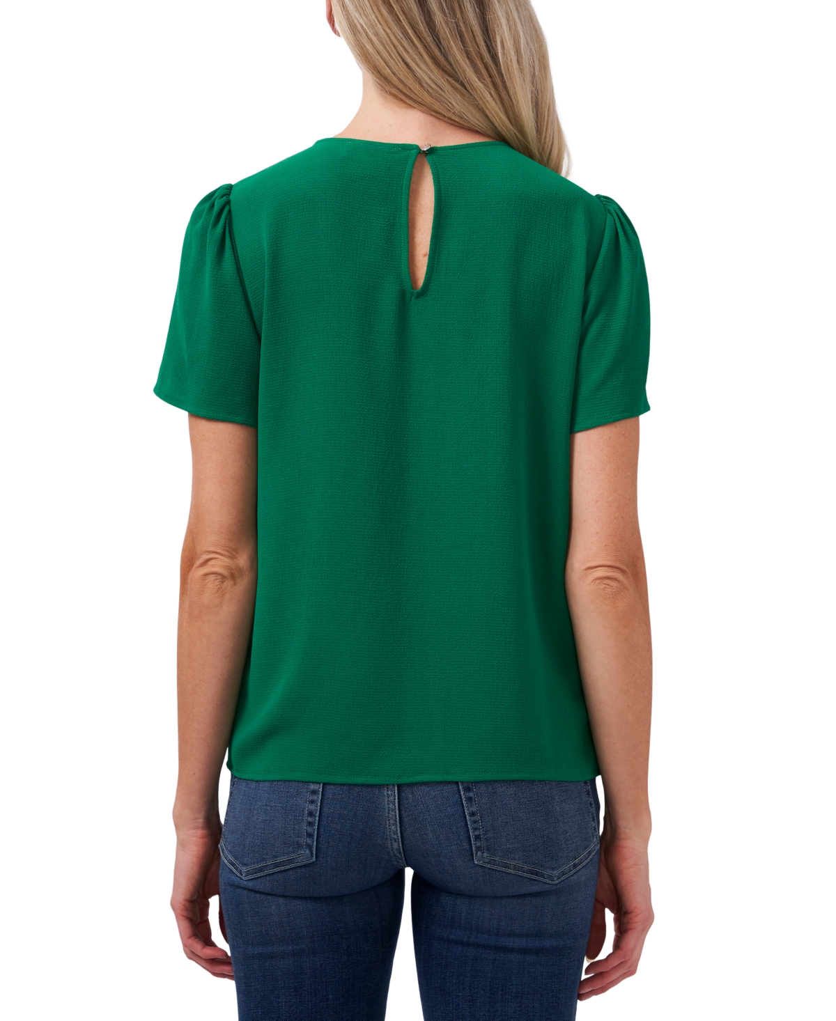 CeCe Women's Pintucked Front Short Sleeve Crew Neck Blouse
