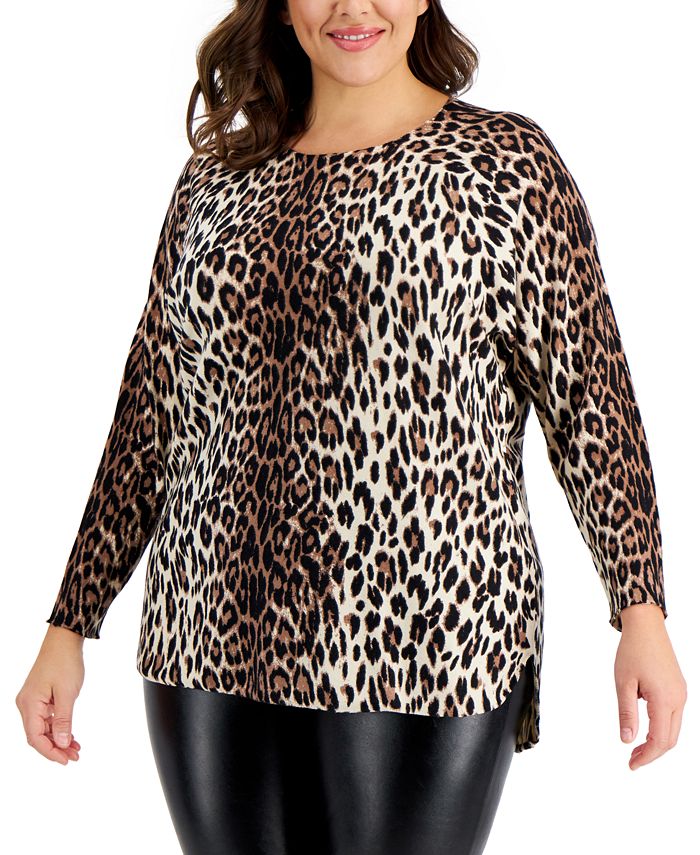 INC International Concepts Plus Size Animal-Print Shirttail-Hem Sweater ...