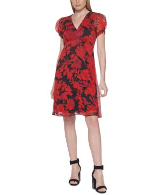 Calvin Klein - Printed Puff-Sleeve Dress