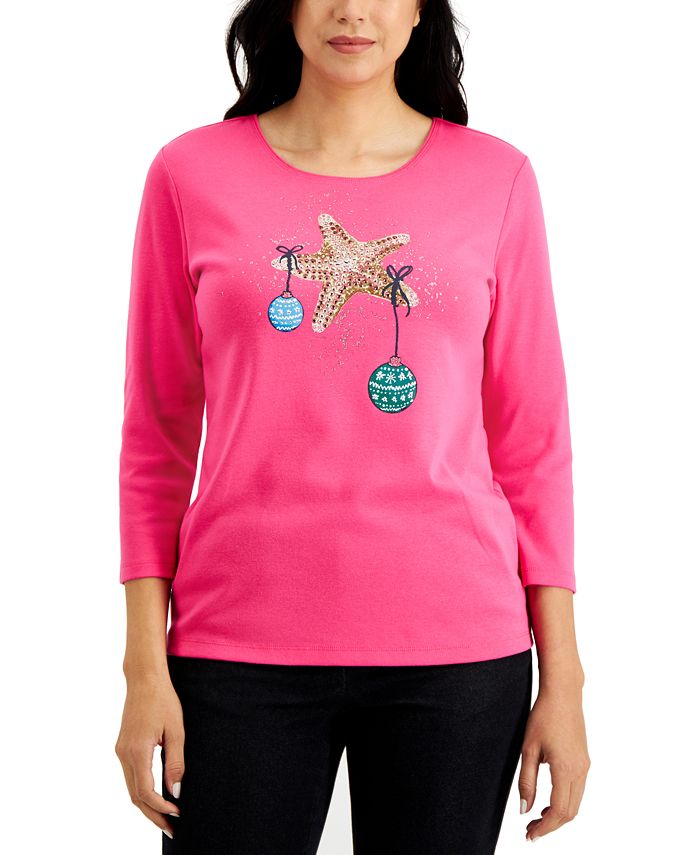 Karen Scott Festive Starfish Embellished Top Created for Macy s