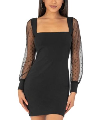 sheer sleeve square neck dress