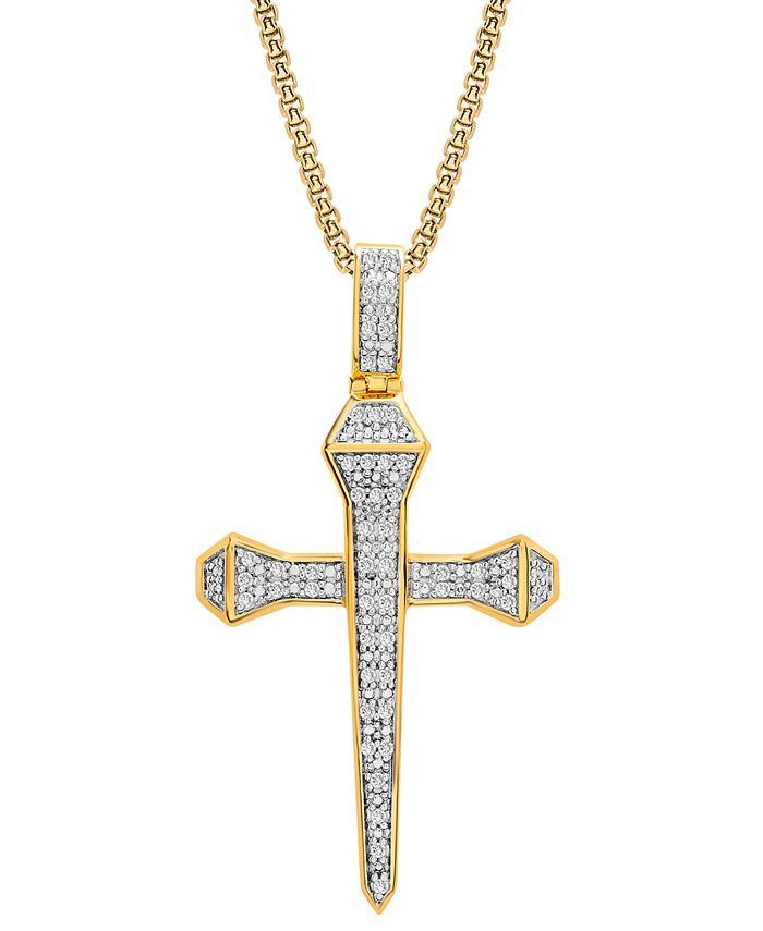 Macy's - Men's Diamond Cross 22" Pendant Necklace (1/4 ct. t.w.) in 14k Gold-Plated Sterling Silver