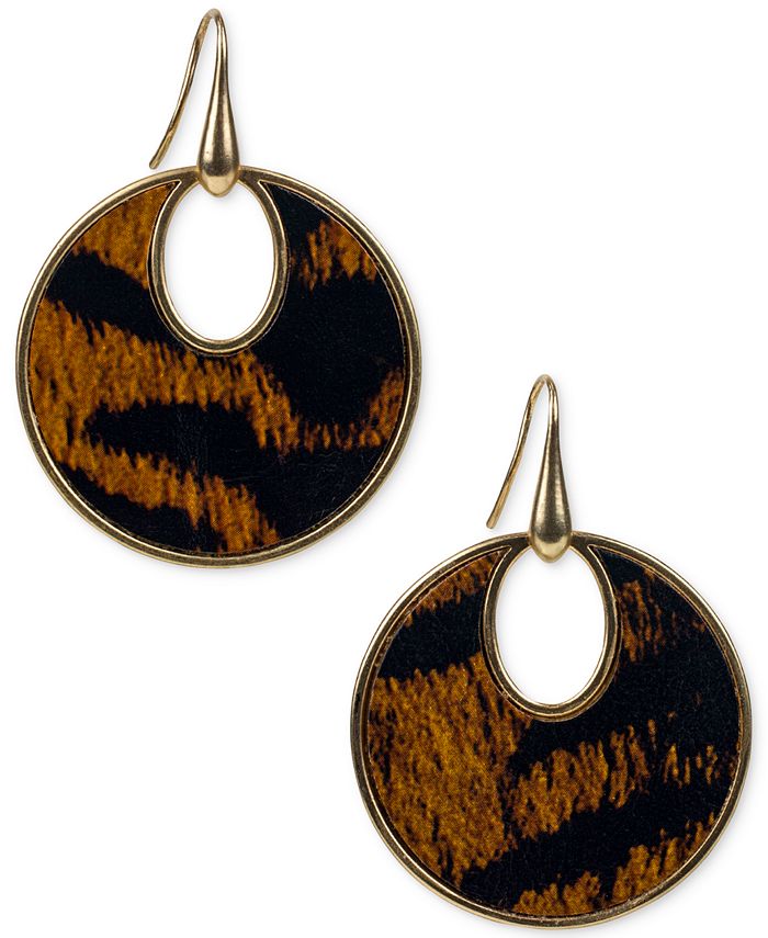 Patricia Nash Gold-Tone Printed Leather Inlay Doorknocker Drop Earrings ...