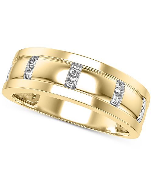 alfani Macy's Men's Diamond Band (1/10 ct. t.w.) in 10k Yellow Gold and 10k White Gold Jewelry & Watches