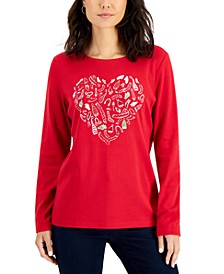 Petite Cotton Love-Knit Graphic-Print Top, Created for Macy's