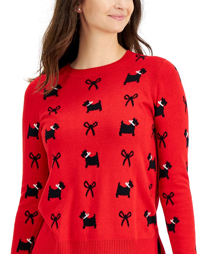 Charter Club Petite Scottie Dog & BowPrint Sweater, Created for Macy's