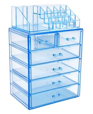 2 Piece Acrylic Makeup and Jewelry Storage Organizer Case (6 Drawers and Lipstick Tray)