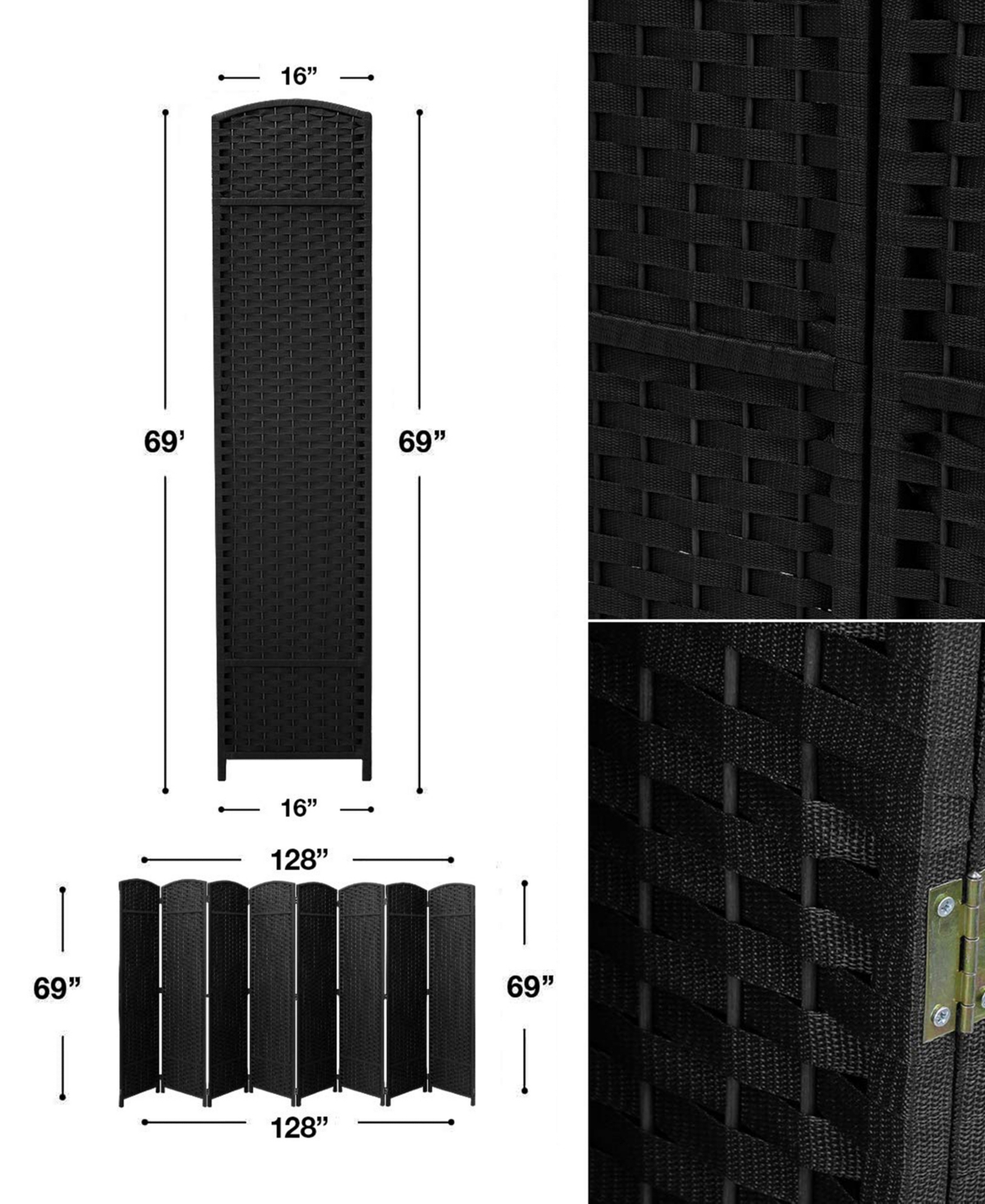 Sorbus 8 Panel Room Divider Panel, 6 ft. Tall Extra Wide Double Hinged Panels - Folding Privacy Screens Chocolate