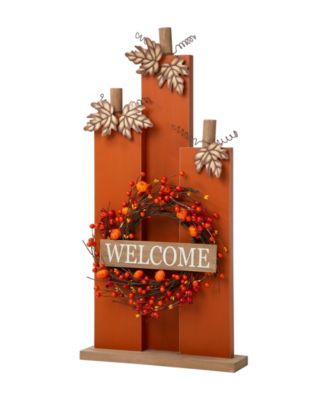 30" H Fall Lighted Wooden Pumpkin Decor with Wreath