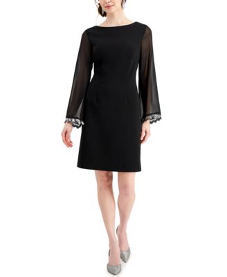 Connected - Boat-Neck Sheer-Sleeve Sheath Dress