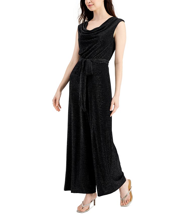 Connected Cowlneck GlitterKnit Jumpsuit Macy's