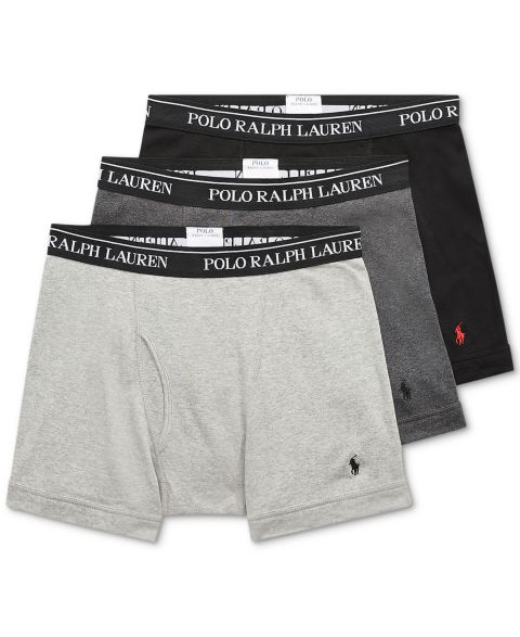 Трусы-боксеры для мужчин, хлопок, 3 шт. — Polo Ralph Lauren, цвет: Чёрный / Серый