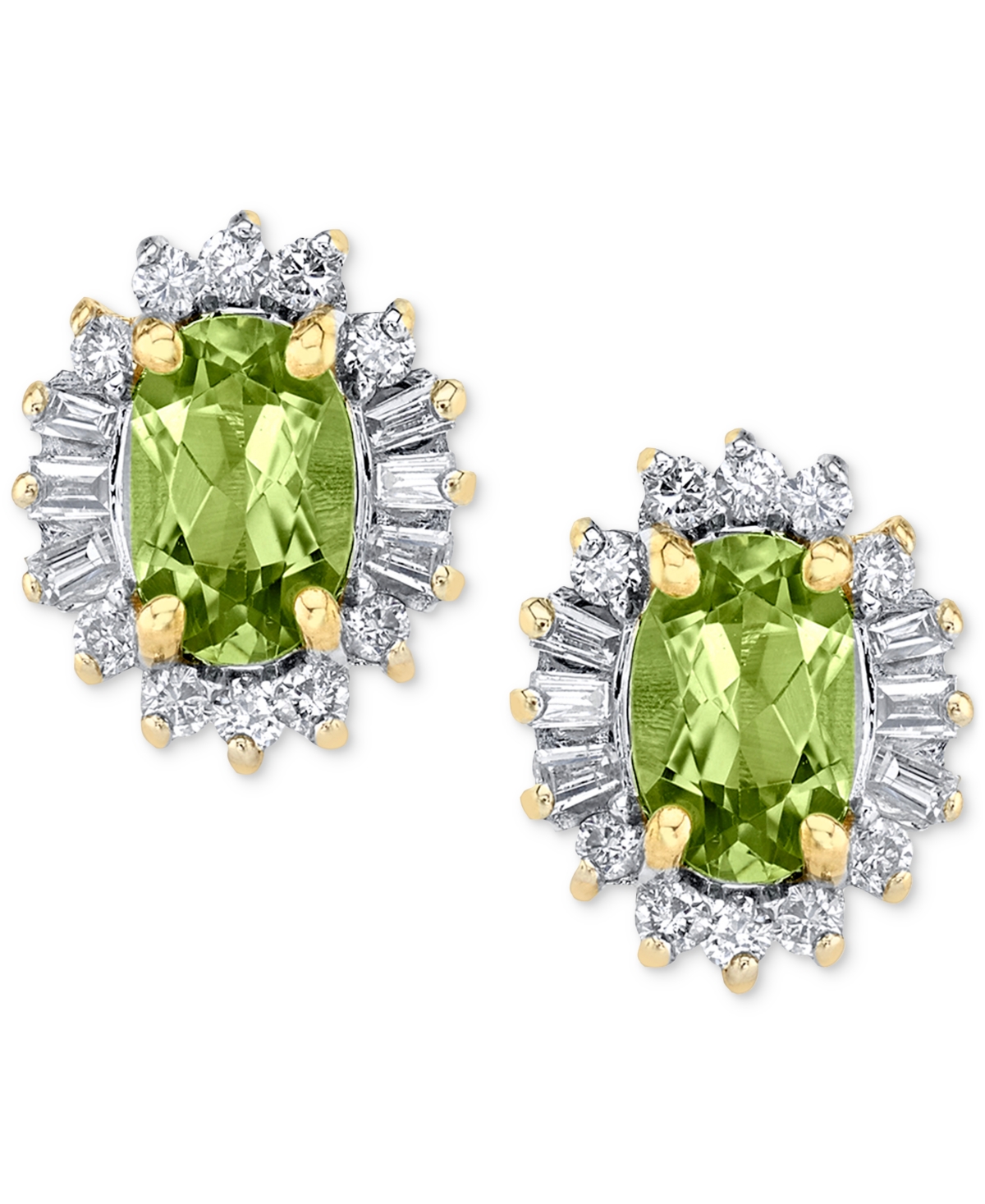 (1-1/10 ct. t.w.) & Diamond (1/4 ct. t.w.) Halo Stud Earrings in 10k Gold - Peridot