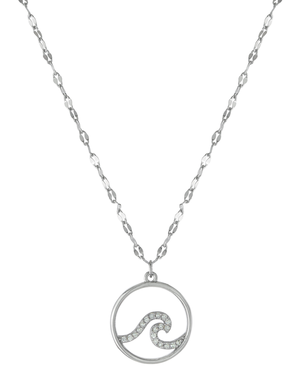 Cubic Zirconia Wave Pendant Necklace in Sterling Silver, 16" + 2" extender, Created for Macy's - Sterling Silver