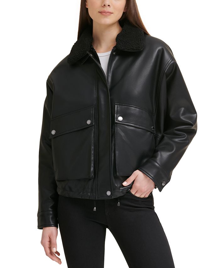 Kenneth Cole Women's Faux-Leather Bomber Jacket - Macy's