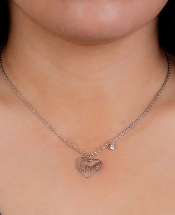 Giani Bernini - Cubic Zirconia Love Heart Pendant Necklace in Sterling Silver, 16" + 2" extender