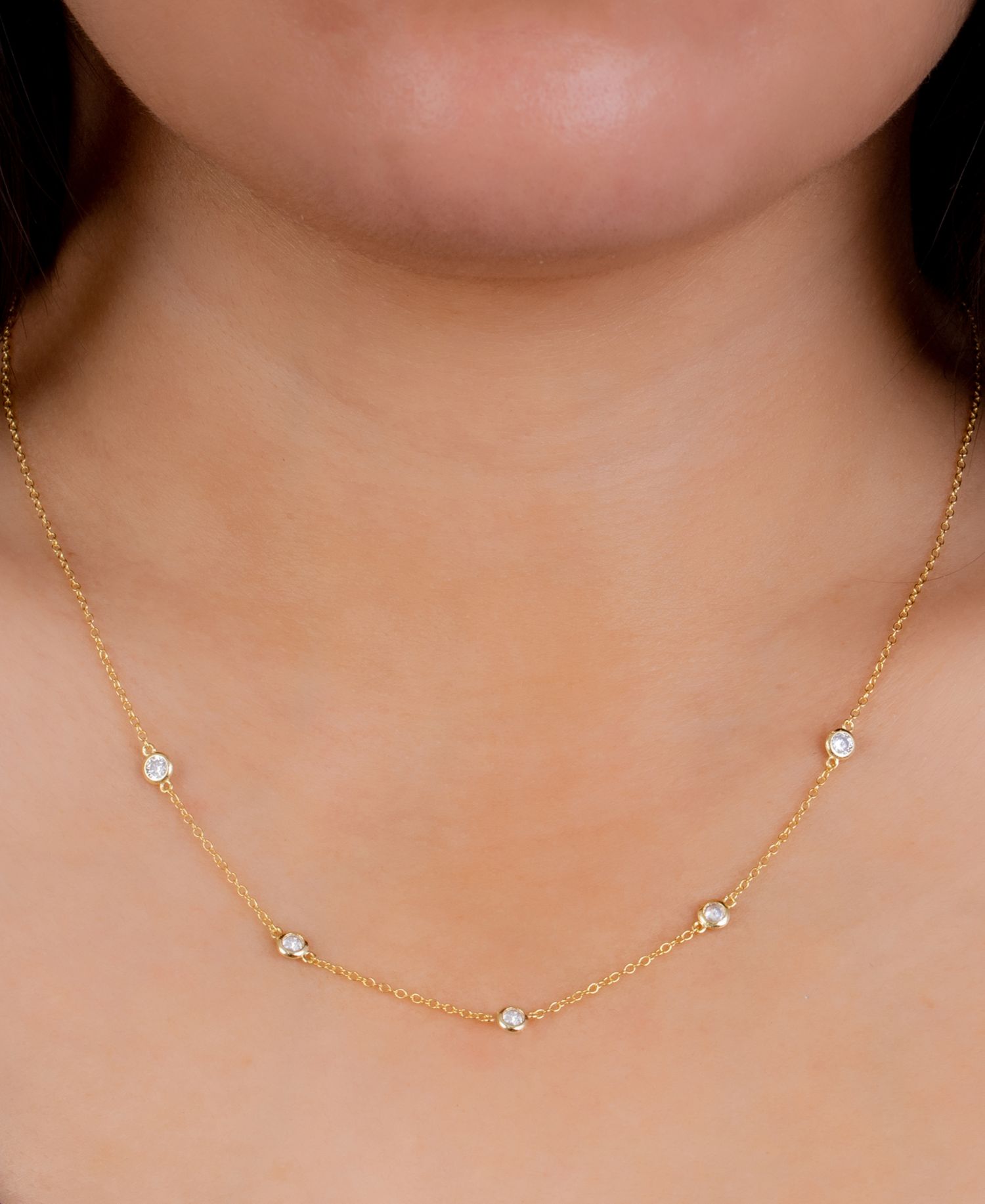 Sterling Silver Cubic Zirconia Station Necklace, 16" + 2" extender