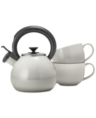 Photo 1 of The Cellar Teakettle Set, Make tea time a stylish affair with this sleek set from The Cellar, an ombré teakettle and matching mugs that brighten the kitchen and your day. Includes 1.3-qt. teakettle, two 20-oz. mugs Induction compatible. Steel; mugs: ceram