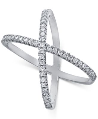 Pavé Criss Cross Band Ring in Sterling Silver