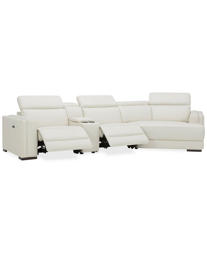 Furniture 4Pc Leather Cuddler Sectional with 2 Power Recliners