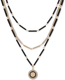 Gold-Tone Crystal and Jet Multi-Row Pendant Necklace