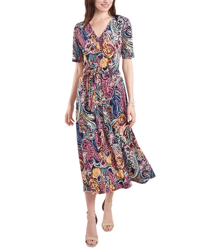 MSK Printed V-Neck Midi Dress & Reviews - Dresses - Women - Macy's