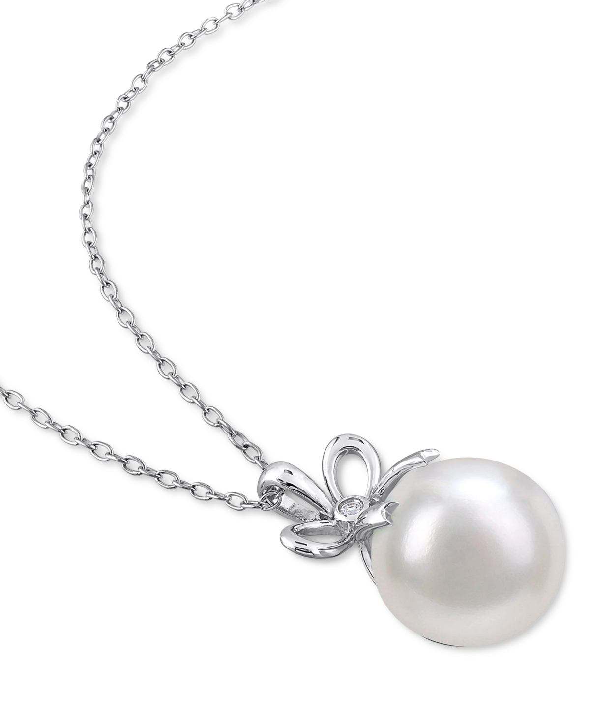 Cultured Freshwater Pearl (12mm) & Lab-Created White Sapphire Accent Bow 18